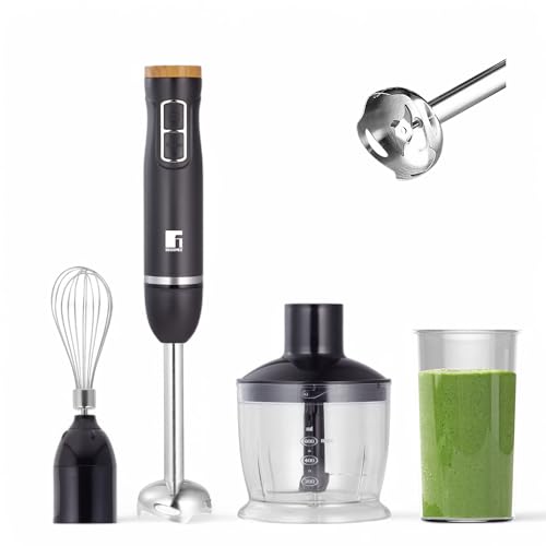 BERGNER OLIVAR | Batidora de Mano 1000W | 2 Velocidades | Eje Desmontable de Acero Inoxidable | Picadora 600ml | Varilla Batidora & Vaso Medidor 600ml | Cúpula Antisalpicaduras | Alto Rendimiento