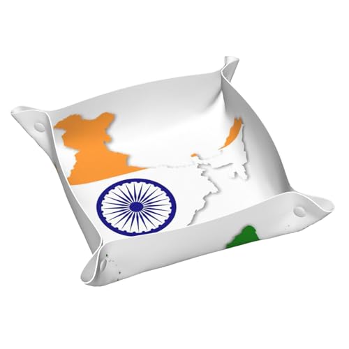 Bandeja de cuero con estampado de mapa de la India, bandeja decorativa para almacenamiento de escritorio, bandeja para mesita de noche