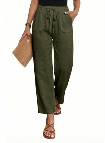 Image of Acelitt Women Casual Lightweight Drawstring Elastic Waist Pants with Pockets, S-XXL