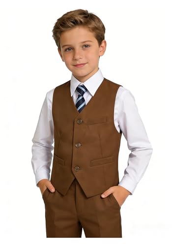 Image of YuanLu Boys Suit Dress Clothes Ring Bearer Outfit Homecoming Dresses Boy Vest and Pants Set for Kids Wedding Tuxedo Suits