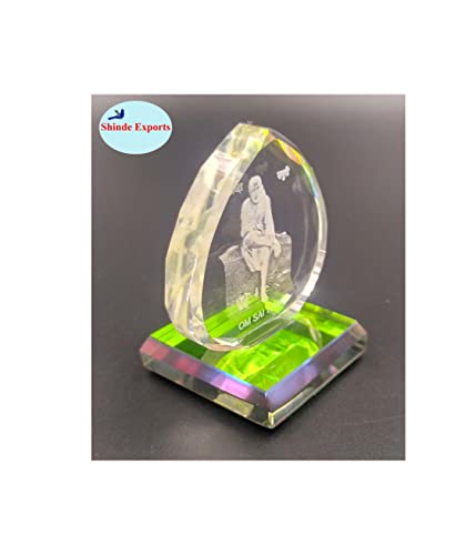 SHINDE EXPORTS 3D Crystal Sai Baba Idol Staute Murti for Home, Pooja Room, Gift Purpose & Car Dashboard. Hearth Shape C (2 in)