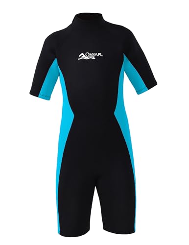 OMYAFL Wetsuit for Kids Boys Girls 2mm Neoprene Wetsuit in Cold Water Swimming and Surfing (Blue, 2)