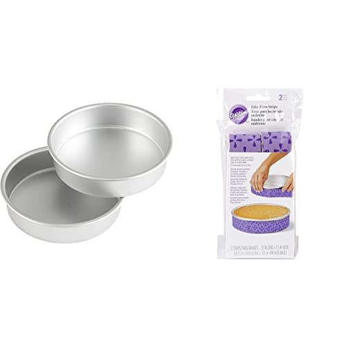 Wilton Aluminum 8-Inch Round Cake Pan Set, 2-Piece & Bake-Even Cake Strips for Evenly Baked Cakes, 2-Piece Set, Purple, Fabric