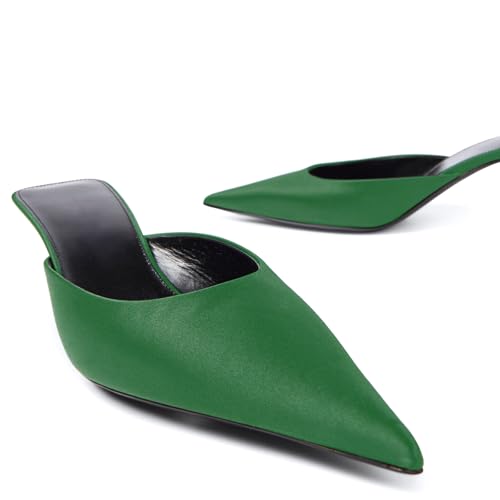 iadore Women Retro Kitten Low Heel Mules Fashion Slip on Satin Pointed Toe Pumps Backless Summer Dress Party Shoes Size 5-12 US3