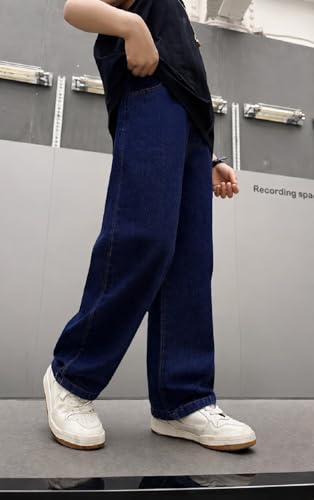 Image of ADBUCKS Children's Loose-Fitting Denim Pants with Buttons, Casual Wide-Leg Style