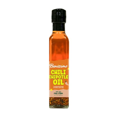 Benissimo Chili Chipotle Infused Oil, Smoky Pepper Flavor, 8.12 oz