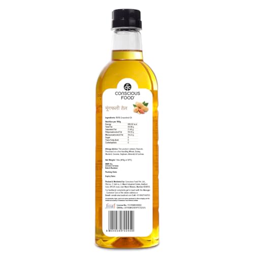 Image of Conscious Food Cold Pressed Groundnut Oil |1 liter X Pack of 2 | Peanut Oil | Natural | Cooking Oil | Kolhu /Kacchi Ghani /Chekku | Mungfali tel | PET bottle