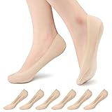 Women No Show Shoe Socks - 6 Pairs Non Slip Invisible Boat Socks Low Cut Ice Silk Socks Ladies Footsies Tight Socks for Loafers Sneakers Flats High-heel (Ice-Nude)