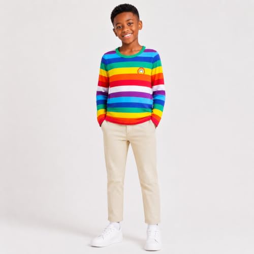 Image of Mud Kingdom Boys Girls T-Shirts Rainbow Stripe Cotton Unisex Top