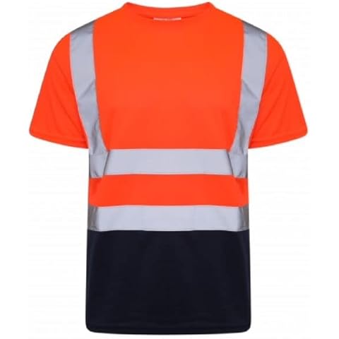 LIZZIE JACOBS Hi Viz Vis High Visibility Crew Neck Short Sleeves T Shirts Reflective Tape Safety Hi Vis Round Neck Security Work Breathable Lightweight Workwear Tops (XX-Large, Orange/Navy) Cover