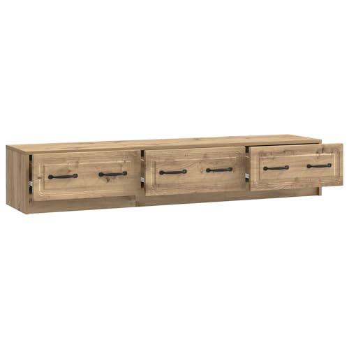 Meuble TV en chêne Artisan de 147 cm de long avec 3 tiroirs de rangement