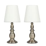 MiniSun | Pair of - Vintage Traditional Antique Brassed Touch Table Lamps with a Cream Shade - Complete with 5w LED Dimmable Candle Bulbs | Table Lamps & Home Improvements Essential