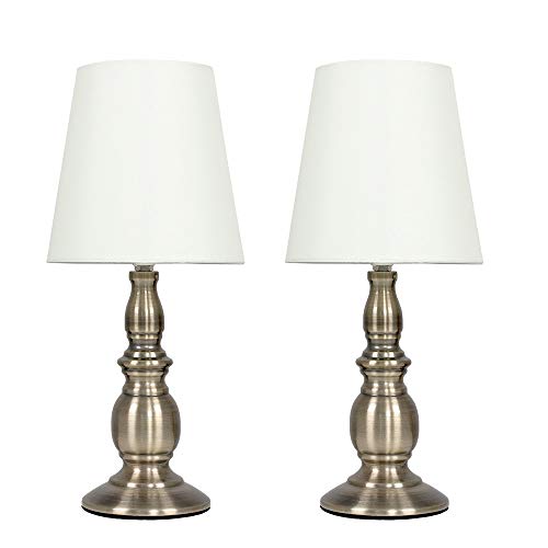 MiniSun | Pair of - Vintage Traditional Antique Brassed Touch Table Lamps with a Cream Shade - Complete with 5w LED Dimmable Candle Bulbs | Table Lamps & Home Improvements Essential