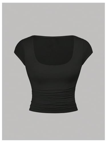 Soly Hux Girl'S T Shirts Short Sleeve Scoop Neck Basic Tees Summer Fitted Ruched Tops 2 Packs Black And White 14Y thumb #2