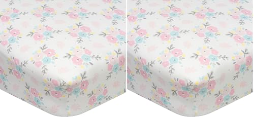 Image of Gerber Baby Boys Girls Neutral Newborn Infant Baby Toddler Nursery 100% Cotton Fitted Bedding Crib Sheet, Floral White, 28 inch x 52 inch (Pack of 2)