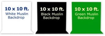Photo Studio Lighting Light kit & Stand / (3) 10' x 10' Muslin Green, White, Black / (2) Snow White Umbrella 33" - K1