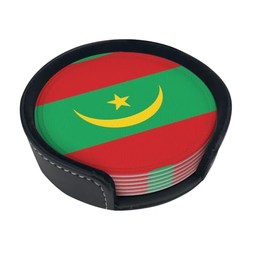 Dessous de Verre imprimé Drapeau de Mauritanie (Lot de 6) • Dessous de Verre Ronds pour café, bière, vin • Décoration pour la Maison, la Cuisine ou Le Bureau