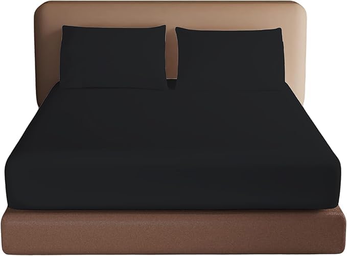 HOMELY IDEAS 200TC Egyptian Cotton Fitted Sheet 40CM/16 Inches Premiun Hotel Quality Extra Deep with Elasticated Corners, Rich Cotton & Breathable Luxury Soft Fitted Bed Sheets (BLACK, SUPER KING) — image 1