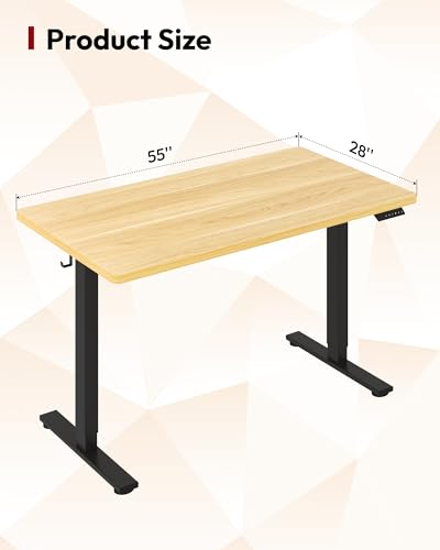 Image of SANODESK Electric Standing Desk 55 x 28 Inches Whole-Piece Desktop Height Adjustable Stand Up Desk w /6-Button Controller Ergonomic Computer Desk for Home Office, Black Frame + Natural Tabletop
