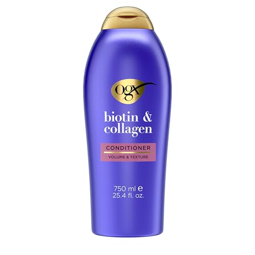 OGX Thick & Full + Biotin & Collagen Volumizing Conditioner, Nutrient-Infused Conditioner + Vitamin B7 Biotin Gives Hair Volume & Body for 72+ Hours, Sulfate-Free Surfactants, 25.4 fl. oz