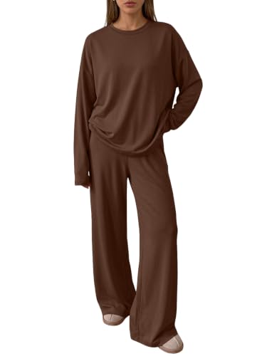 Trendy Queen Womens 2 Piece Fall Lounge Sets Oversized Tops Wide Leg Pants