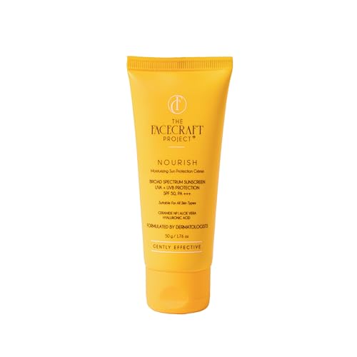 Image of THE FACECRAFT PROJECT Sunscreen SPF 50+ PA+++ Broad Spectrum UVA & UVB Protection, Lightweight Hydrating Cream with Aloe Vera, Non-Sticky, No White Cast, Daily Sun Care for Unisex Adults (50gm)