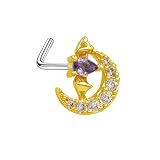 Juego de anillos de nariz, 1 pieza de acero inoxidable en forma de L, joyería para mujer, corona con corazón y circonita cúbica, Metal, Circonita cúbica
