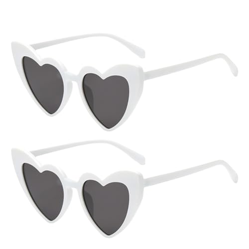 WLVinson 2 Stück Herz Sonnenbrille,Vintage Herzchen Brille für Damen und Herren,UV400 Schutz,Schwarz und Weiß Herzsonnenbrille,Sonnenbrille Herzform für Party,Hochzeit,Retro Herzen Brille (2 Weiß)