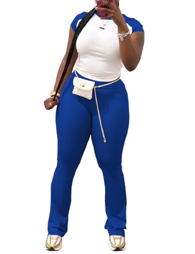 Nimsruc 2 Piece Outfits for Women Casual Sweat Sets Comfy Short Sleeve Matching Tracksuits Royal Blue XL