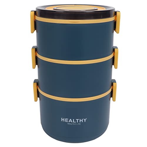 Gigicial Bento Box Erwachsene, 2200 Ml Lunchbox Stapelbare Bento-Lunchbox Für Erwachsene 3 Schichten in Einer Großen Bento-Box, Spülm(Blau)