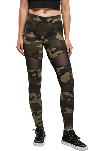 Urban Classics Damen Ladies Tech Mesh Leggings, woodcamo/blk, L