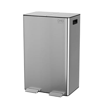 DMD Collective – 60L Stainless Steel Rubbish Bin, 2 x 30L Removable Recycling Bins & 3L Compost Bin Included - Large Airtight Trash Can, Metal Foot Pedals Fingerprint Proof, Easy Clean – Silver