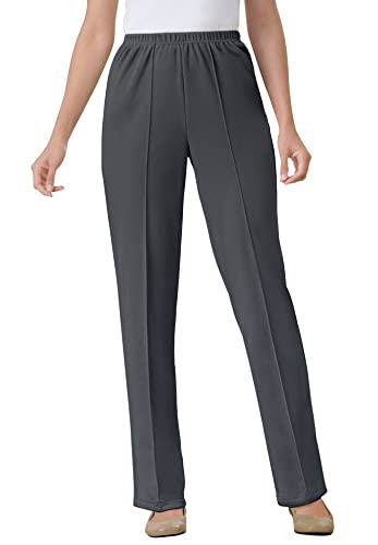 Woman Within Women's Plus Size The Elastic-Waist Soft Knit Pant - 28 W, Dark Charcoal