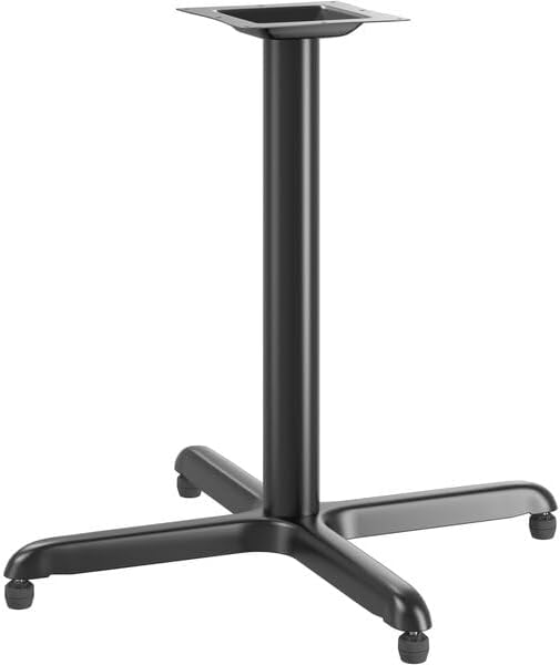 33 x 33 Inch Black Stamped Steel Table Base, 3 Inch Column, Standard Height Cross Base with Flat Tech Equalizer, Powder-Coated Finish