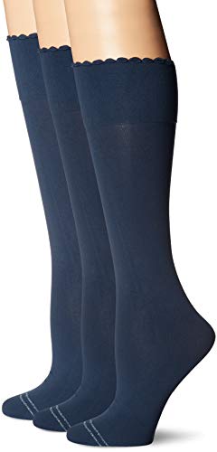 HUE Women's Graduated Compression Knee Hi Socks 3 Pair Pack, Assorted, opaque/slate blue, One Size