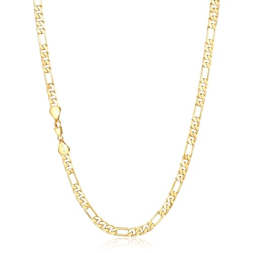 BRAYEG 5mm Gold Figaro Link Chain Necklace for Men Women14K Gold Chain Necklace for Women & Men Chains for Mens Figaro Chains Necklaces Dainty Jewelry Gifts Size 20in