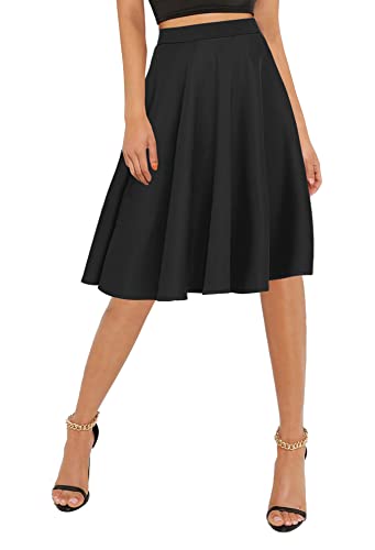 Urban CoCo Women's Basic Elastic Waist A-line Solid Flared Midi Skirt4