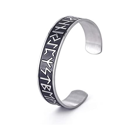 kkjoy Stainless Steel Vintage Viking Bracelet Tree of Life Raven Irish Knotwork 24 Runes Cuff Bangle Wristband Jewelry for Men Women Cover
