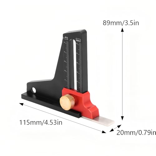 Msiud 0-50mm Höhenmesser Tiefenmesser, Aluminiumlegierung Sägelehre mit Hohlem Design Doppelskala Messgerät für Tischsäge Tischler Holzbearbeitung Fräserhöhe Sägeblatthöhe