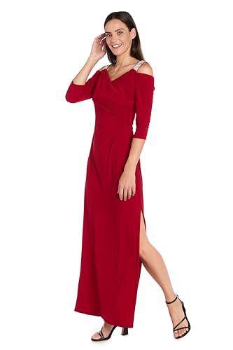 Image of R&M Richards Women's Long Off Shoulder Formal Dress W /Rhinestone Straps, Sweetheart Neckline & Side Slit