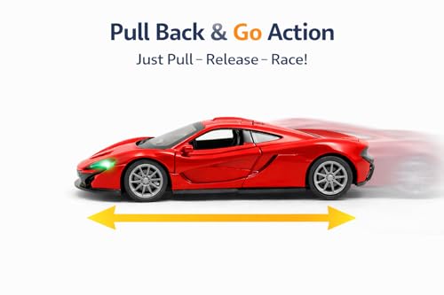 Image of Brand Conquer 1:36 Diecast Model Car with Openable Doors - Alloy Metal Toy Sports Car for Kids & Collectors, Highly Detailed Mini Vehicle for Play & Display (Mclaren 1:32 Red)
