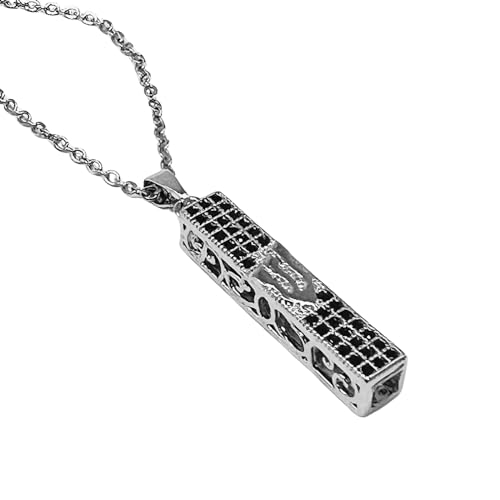 Sterling Silver Judaica Pendant Necklace with Square Mezuzah Charm, Gem Cut Crystals2