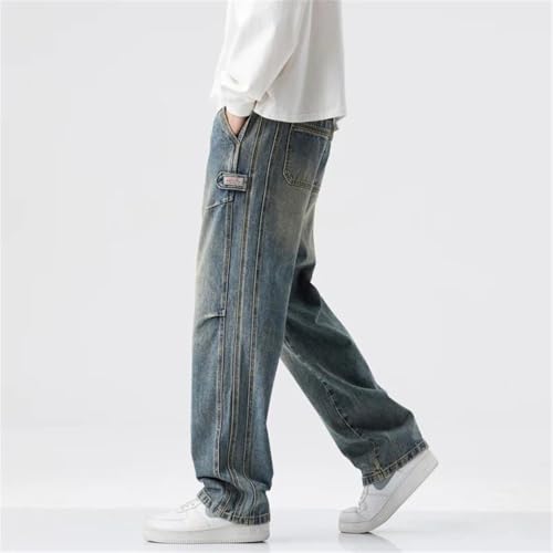Men Jeans Retro Wash Loose Straight-Leg Long Pants3