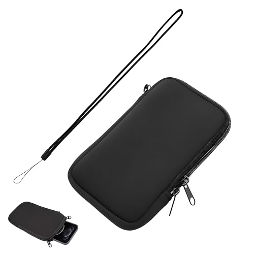 Domicubes Neopren-Handy-Tasche Mit Umhängeband, Handysocke Universelle Hülle Für Handye Bis Zu 6.7 Zoll, Einfache Handytasche, Mit Extrafächern Für Karten, Geld Etc, Schwarz