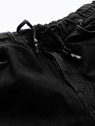 Image of The Indian Garage Co Men Slim Fit Solid Mid-Rise Stretchable Denim Joggers