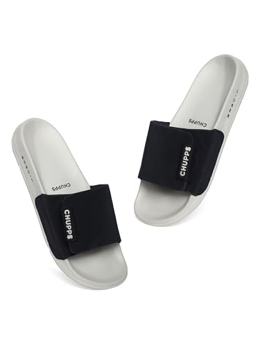 Image of CHUPPS Flow Black & Black Drift Orthopedic Slippers | Soft Footpharma Footbed | Breathable Ventilation Holes | Lightweight Flip Flops | Anti-Skid Chappals for Everyday For Mens