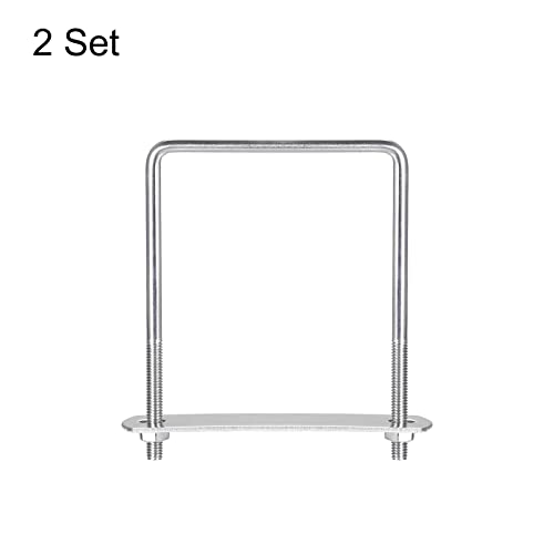 Image of uxcell Square U-Bolts, 2 Sets 82mm(3.23 inch) Inner Width 110mm Length M6 304 Stainless Steel U Clamp Bolt with Nuts and Plates, for Boat Trailer