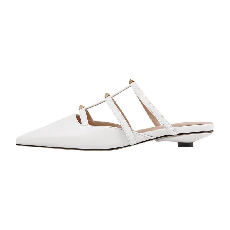 Richealnana Women's Pointed Toe Pull On Kitten Heel Pumps Shoes Slip On T-strap Studded Flat Sandals