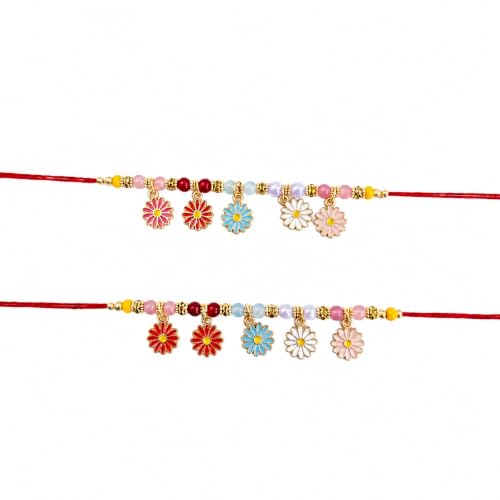 Image of Daisy Flower Charm Rakhi Bracelet, Set of 2
