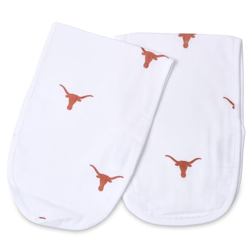 Image of Three Little Anchors University of Texas Burp Cloths 2-Pack – Officially Licensed Longhorns Baby Burp Cloth Set, Ultra-Soft 100% Muslin Cotton, Large Absorbent for Newborns, Texas Baby Gear